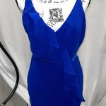 Marchesa Notte royal blue ruffle dress velvet trim tulip maxi Size 2 Photo 0