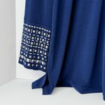 Susan Graver Tunic Top Women L Navy Embellished Bell Sleeve V-Neck Liquid Knit Photo 1