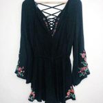 American Eagle Embroidered Lace Up Floral Rose Romper Jumper Flare Long Sleeve Photo 5