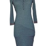 Free People  Blue White Striped Ribbed Midi 3/4 Sleeve Boat Neck Beach Dress XS Photo 0