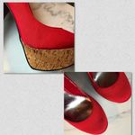 Bebe Stiletto High Heels Kahilia Ruby Red Size 8 Platform Cork Bow Formal Photo 13