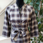 Signature by Larry Levine Jacket Womens Small Purple Plaid 3/4 Sleeve Tie Belted Photo 0