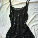 vintage Black Sequin beaded crochet knit Women's cami tank striped Top Size M Photo 1