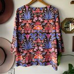 J. McLaughlin ‎ Top Wavesong Stained Glass Floral 3/4 Sleeve women’s SIZE XL Photo 1