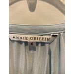 Annie Griffin  Blouse Women’s Medium Baby Blue Sheer Top Silk Shirt Tassles Photo 3