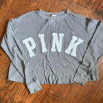 PINK - Victoria's Secret Gray Victoria Secret Pink Cropped Waffle Thermal Long Sleeve Pull Over Sz XS Photo 0