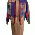 Vintage Ciao Ltd Plaid Sweater Gray Taupe Suede Dress Jacket 2 Piece Set Size 4 Multiple Photo 0