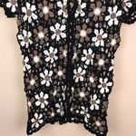 White Stag VTG  Women’s Crochet Floral Button-Up Open Knit Short Sleeve Sweater Photo 2