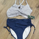 Blooming Jelly  Striped Bikini Top and Blue Bottom Set - NWT Photo 0