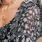 Sézane Sezane Black Jihane Blouse in Patchwork Floral Ruffle Scoop Neck Long Sleeve Photo 4