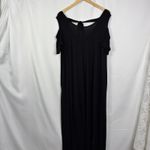 Lane Bryant Black Cold Shoulder V Neck Maxi Dress Women Size 14 16 Rayon NWT Photo 3