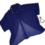 LF new Millau ༄ Sequin Collar Asymmetrical Semi Sheer BD Shirt Top ༄ Royal Navy Photo 8