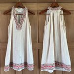 THML Beige Boho Embroidered Deep V-Neck Shift Mini Dress Women’s size Small Photo 1