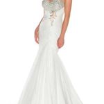 Mac Duggal  Bustier Gown White Beaded Embellishments Size 10 NWT 64330 Wedding Photo 0