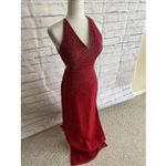 Scalia Women's Vintage 90s Y2K 100% Silk Beaded Red Cutout Halter Gown Size S Photo 3