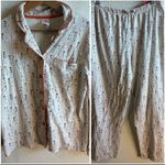 Munki Munki  Pajama Set Long Sleeve Top and Cropped Pants Bottoms Size Large Photo 1