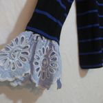 Beach Lunch Lounge Black and Blue Striped Top with Small Eyelet Cuffs Size S Photo 2