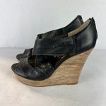 Seychelles  Sandals Womens 8.5 Black Leather Wedge Stacked‎ Heel Criss Cross Photo 3