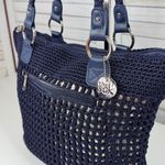 The Sak Woven Crochet Boho Hobo Tote Shoulder Bag Purse Navy Blue Gold Photo 6
