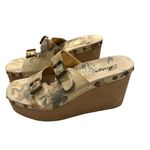 Rare Vtg Bridget Platform Wedge Leather Sandals Dragon Tattoo Print, Sz 9 Gold Photo 4