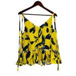 Jason Wu RTR Floral Sleeveless RuffleV Neck Top Tie Straps 10 Yellow Navy Blue Photo 15