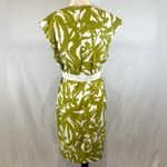 Soho Apparel  olive green and white pleated abstract print belted dress size 14 Photo 3