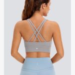 CRZ YOGA Womens Butterluxe Strappy High Neck Longline Sports Bra Gray Size M Photo 1
