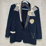 Harry Oliver fine trailer suit jacket blazer crochet Doiley detail & rhinestones Blue Size L Photo 3