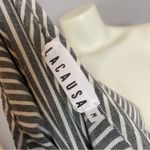 Lacausa Striped Dress Layered Top Asymmetrical Hemline Rayon Women Gray White Photo 3