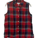 Jones New York   Red Blue Plaid Linen Sleeveless Collar‎ Button Shirt SIZE 8 Photo 0