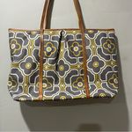 Brighton  Large Tote Buttercup Gray & White 2 Top Leather Straps Charm Canvas Photo 4