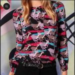 Marc by Marc Jacobs ‎ Impala Deer Print Silk Multicolor Long Sleeve Top Size 4 Photo 7