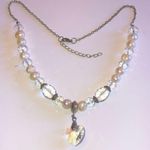 Silver Tone Genuine Pearls & Clear AB Beaded Boho Heart Pendant Necklace Photo 1