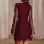 Rihoas Wine Red Boat Neck Mesh Mini Dress Photo 3