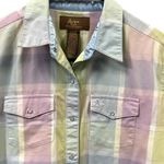 Aura Western Cowgirl Pearl Snap Up Long Sleeve Pastel Plaid Pocket Shirt Small Photo 5