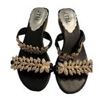 JTM Sandals Black Gold Rhinestones Embellished Bling Shoes Slip On Size 37 6.5 Photo 0