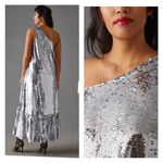 Anthropologie MAEVE One Shoulder Sequin Ruffle Maxi Dress Size XS Photo 3