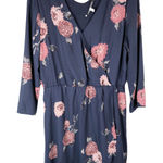 Collective Concepts XXL Dress Navy Blue Pink Floral Knee Length Faux Wrap 570 Photo 0