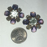 Vintage Sterling Purple CZ Foil Back Open Back Floral Clip On Earrings Photo 1