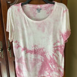 Aerie  Pink and White Tie Dye Soft & Sexy Flowy Relaxed Fit T-Shirt Large Photo 0