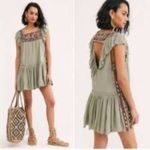 Free People Embroidered Boho Dress Aztec Southwestern Cottage Babydoll Sage Fall Photo 1