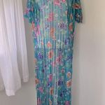 Vintage ‘80s Lady Cameo Dallas Teal Floral Print Sheer Maxi Duster Robe Blue Size M Photo 5
