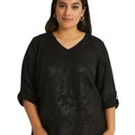 Chico's  Womens Black Paisley Graphic V Neck 3/4 Sleeve Button Tab Top Size Small Photo 0