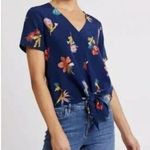 Madewell Size XXS Bird of Paradise Tie Front Silk Top V-Neck Shirt Sleeve Blouse Photo 0