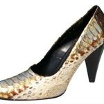 Donald Pliner Couture Hand Painted Metallic Python Leather Pump Shoe New $595 Gold Size 6.5 Photo 0