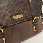 VALENCHI Brown Leather Floral Travel Bag for Women EUC Brown Photo 2