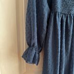 Navy Blue Swiss Dot Midi Dress Tie Back Square Neck Long Sleeve Ruffle Hem 0 Photo 8