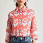 Soft Surroundings  Coral and White Maya Danielle Button Down Shirt Photo 0