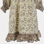 Cleobella  Boho Floral Mini Dress Small Brown Cream Puff Sleeve Ruffle Hem Tassel Photo 2