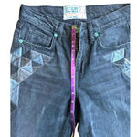 Free People Sandrine Rose Los Angeles black wide leg embroidered jeans size 24 Fray Hem Photo 14